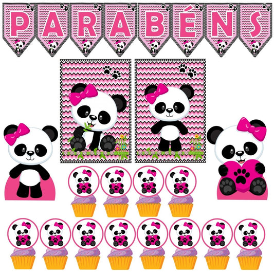 Pack Festa de aniversário Panda Menina - Festas Aquarela a melhor decoração de festa de aniversário está aqui!